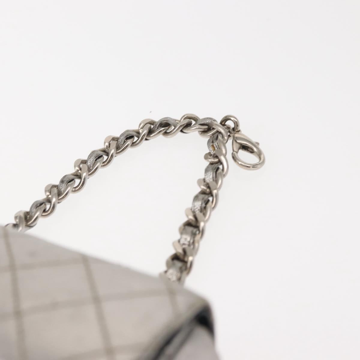 CHANEL Matelasse Chain Hand Bag Lamb Skin Silver CC Auth 148202
