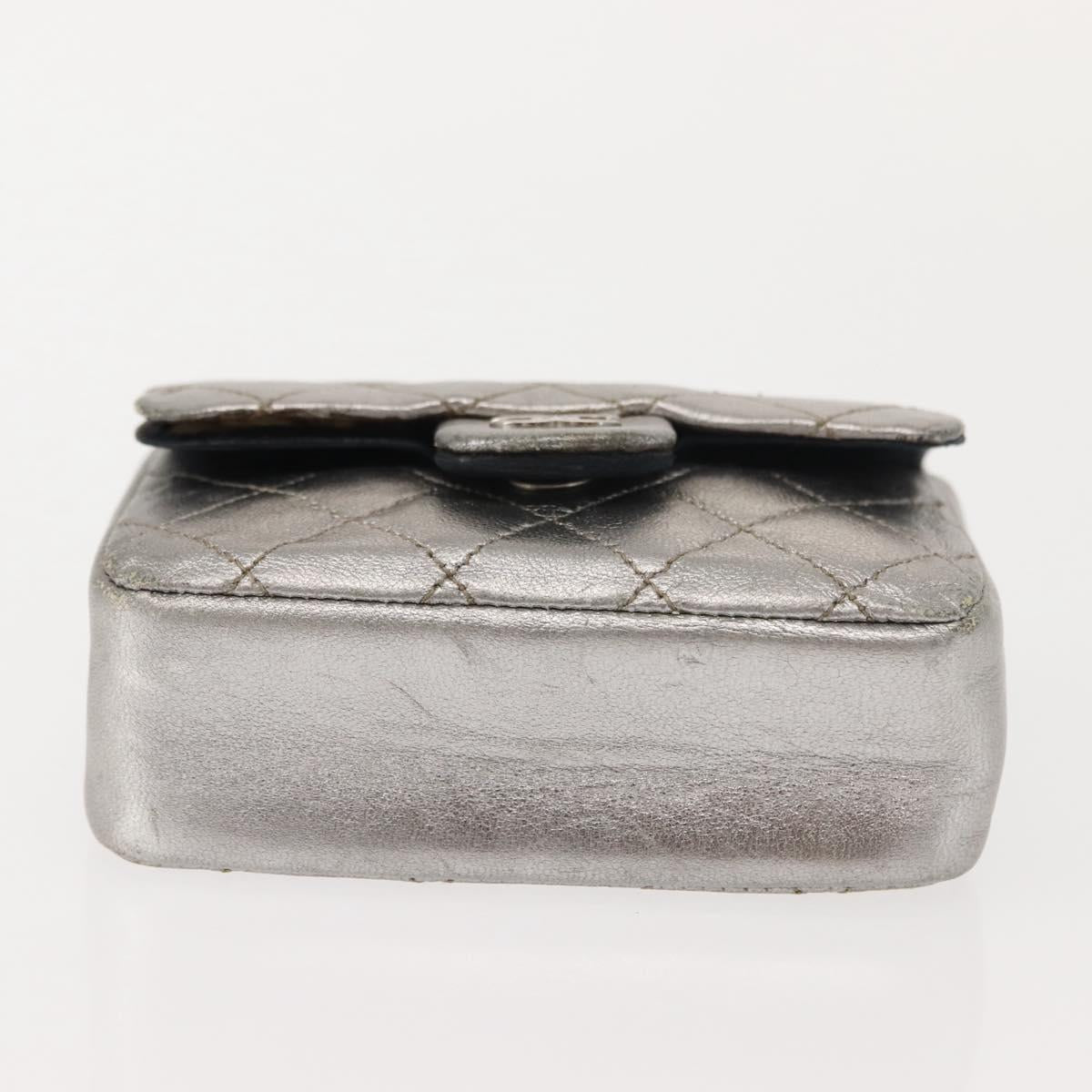CHANEL Matelasse Chain Hand Bag Lamb Skin Silver CC Auth 148202