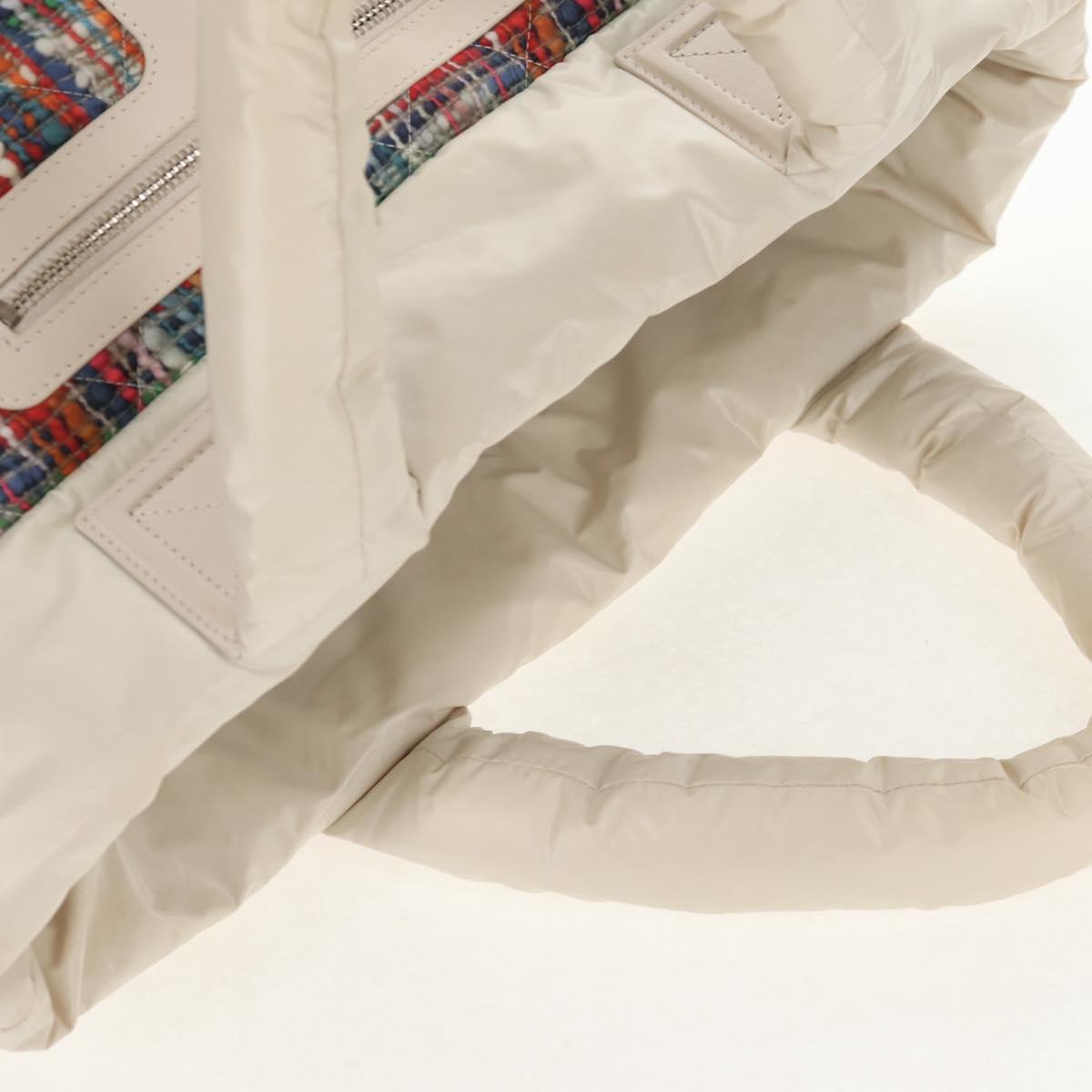 CHANEL Cococoon Tote Bag Nylon White Silver CC Auth 148203V