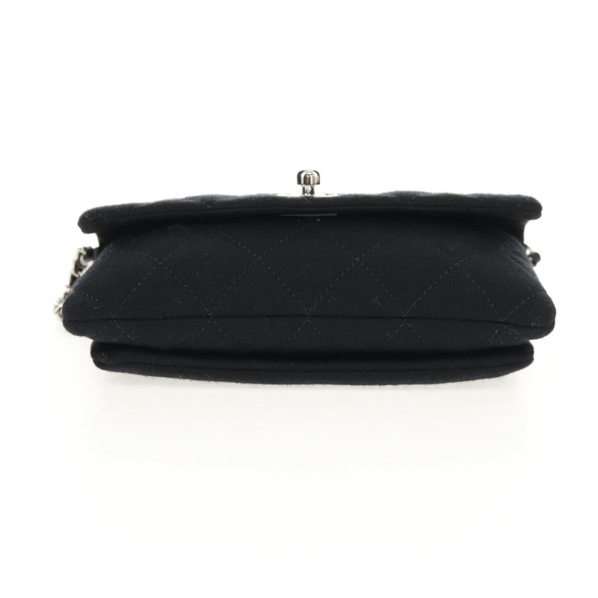CHANEL Chain Shoulder Bag Cotton Black Silver CC Auth 148204V