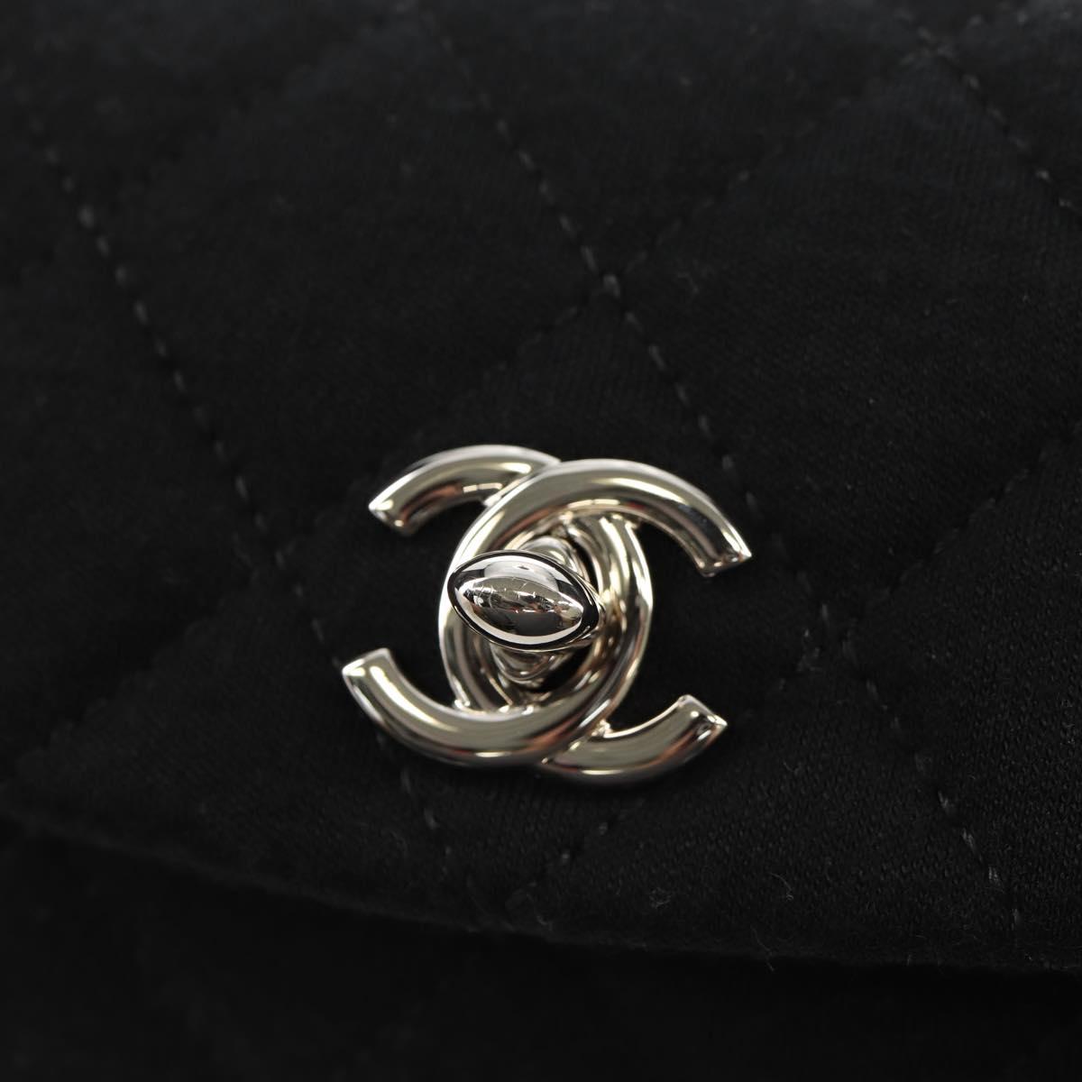 CHANEL Chain Shoulder Bag Cotton Black Silver CC Auth 148204V