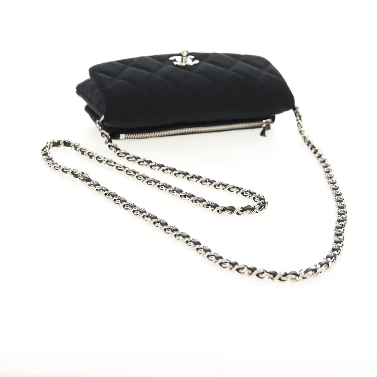CHANEL Chain Shoulder Bag Cotton Black Silver CC Auth 148204V