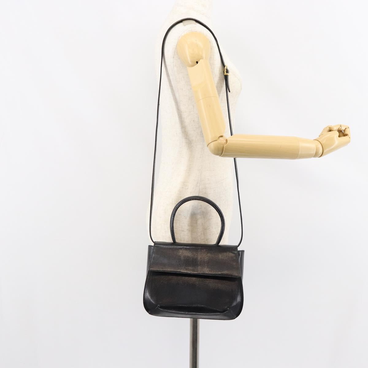 Salvatore Ferragamo Hand Bag Leather 2way Black Gold Auth 148212