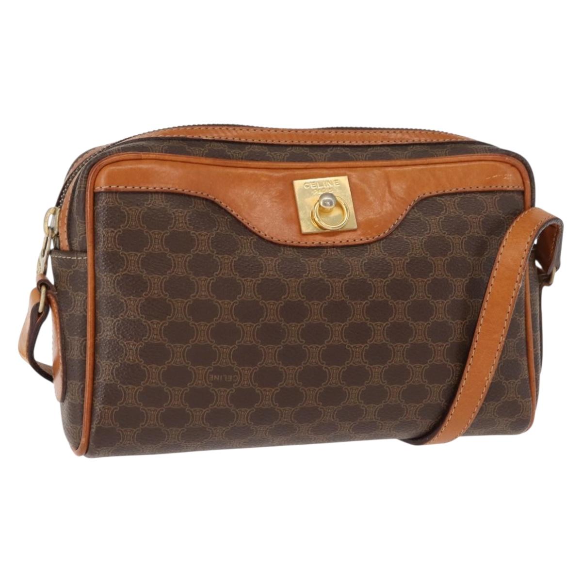 CELINE Macadam Canvas Shoulder Bag PVC Brown Gold Auth 148213