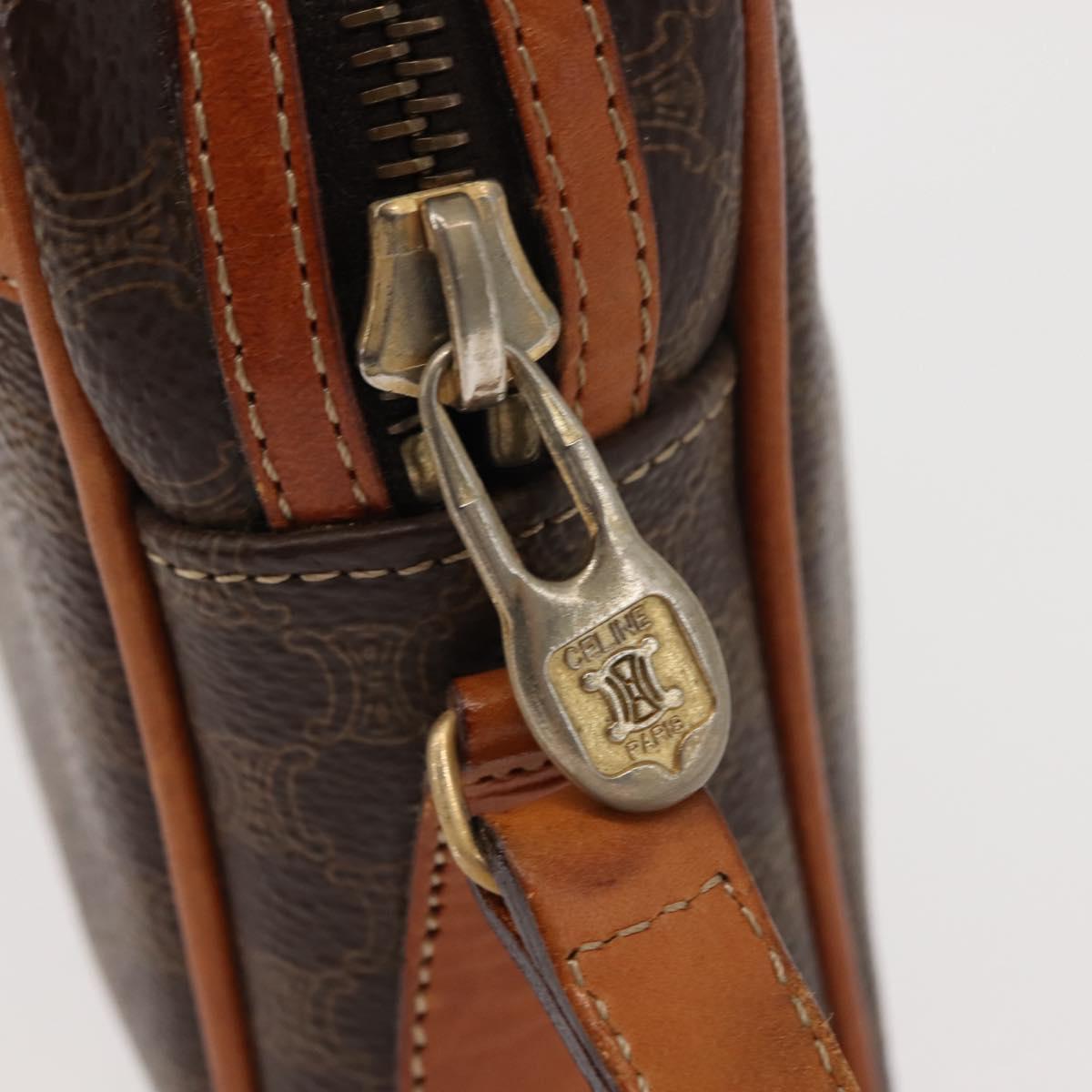 CELINE Macadam Canvas Shoulder Bag PVC Brown Gold Auth 148213