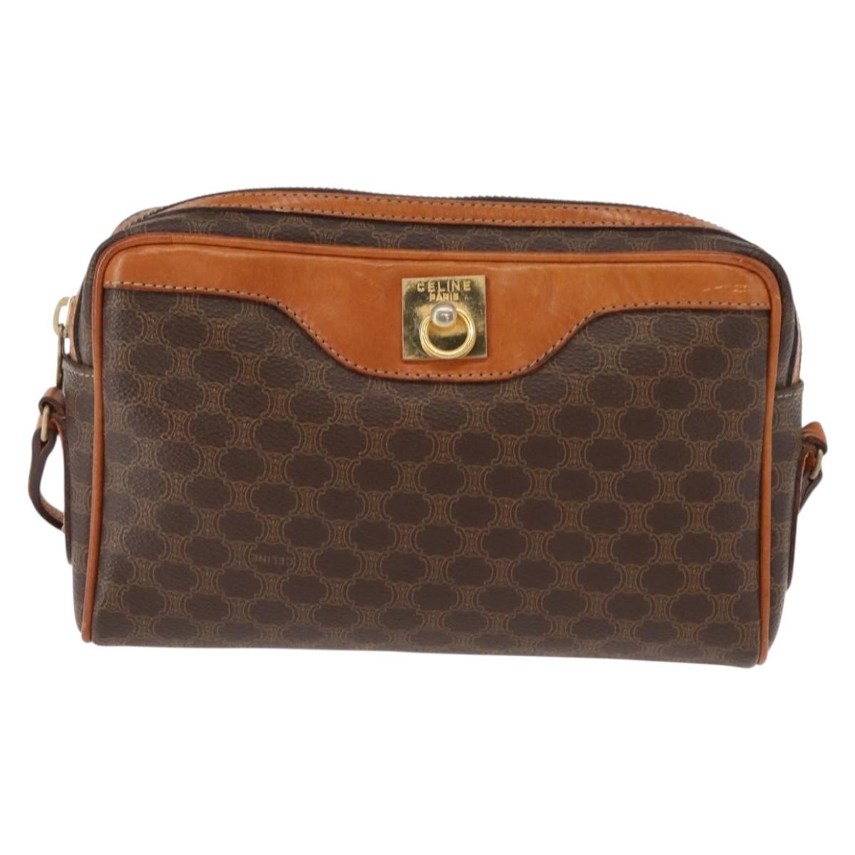 CELINE Macadam Canvas Shoulder Bag PVC Brown Gold Auth 148213