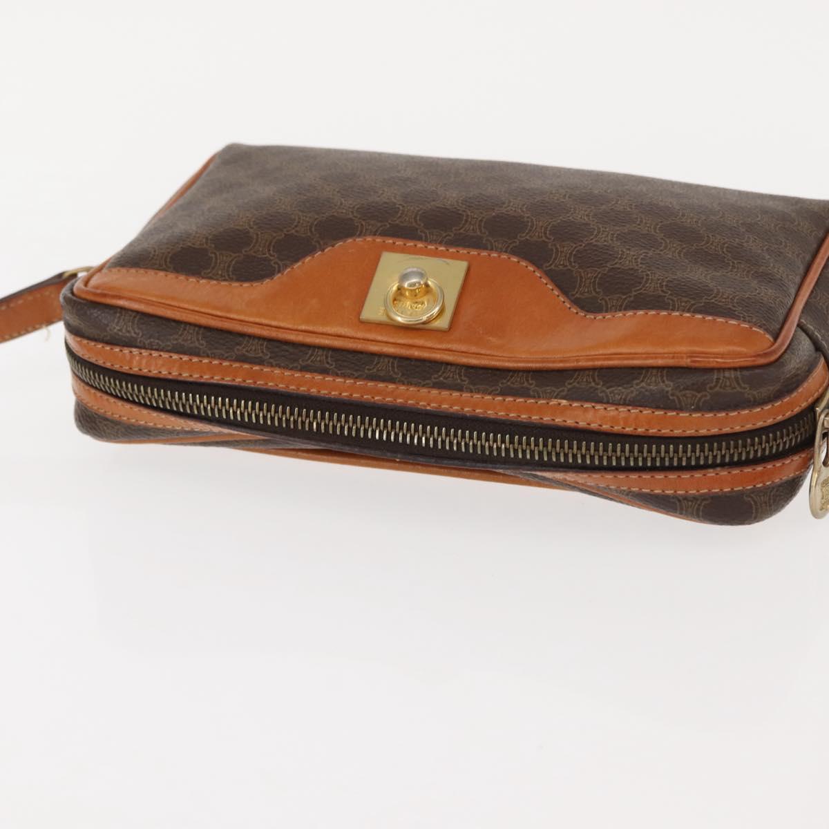 CELINE Macadam Canvas Shoulder Bag PVC Brown Gold Auth 148213