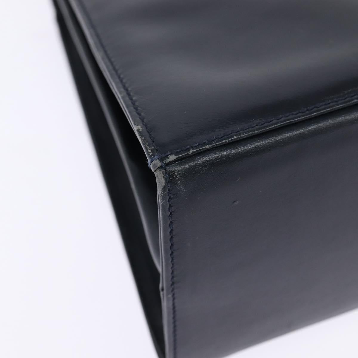 Salvatore Ferragamo Gancini Hand Bag Leather Navy Gold Auth 148230