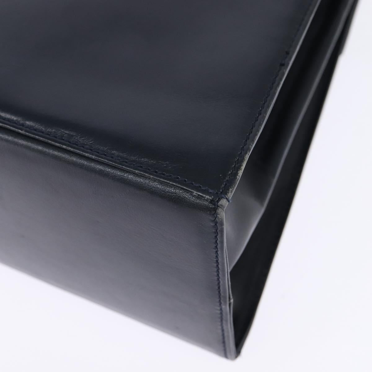 Salvatore Ferragamo Gancini Hand Bag Leather Navy Gold Auth 148230