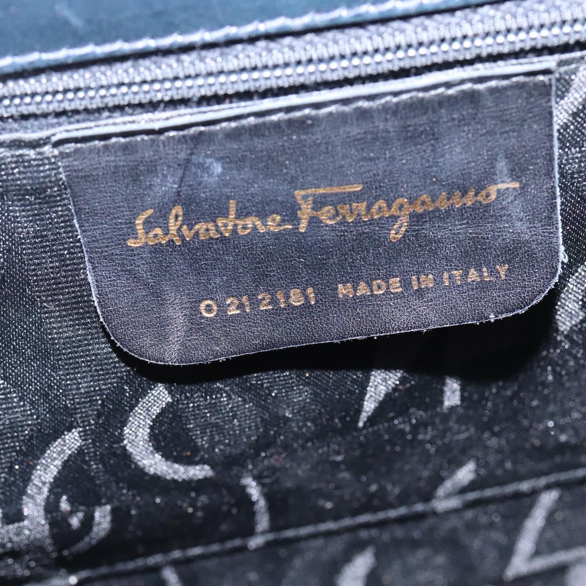 Salvatore Ferragamo Gancini Hand Bag Leather Navy Gold Auth 148230