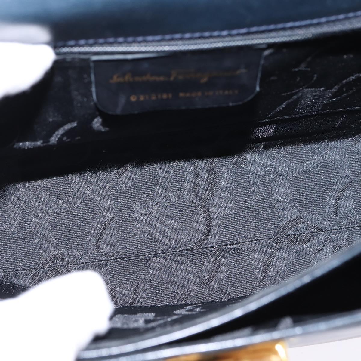 Salvatore Ferragamo Gancini Hand Bag Leather Navy Gold Auth 148230