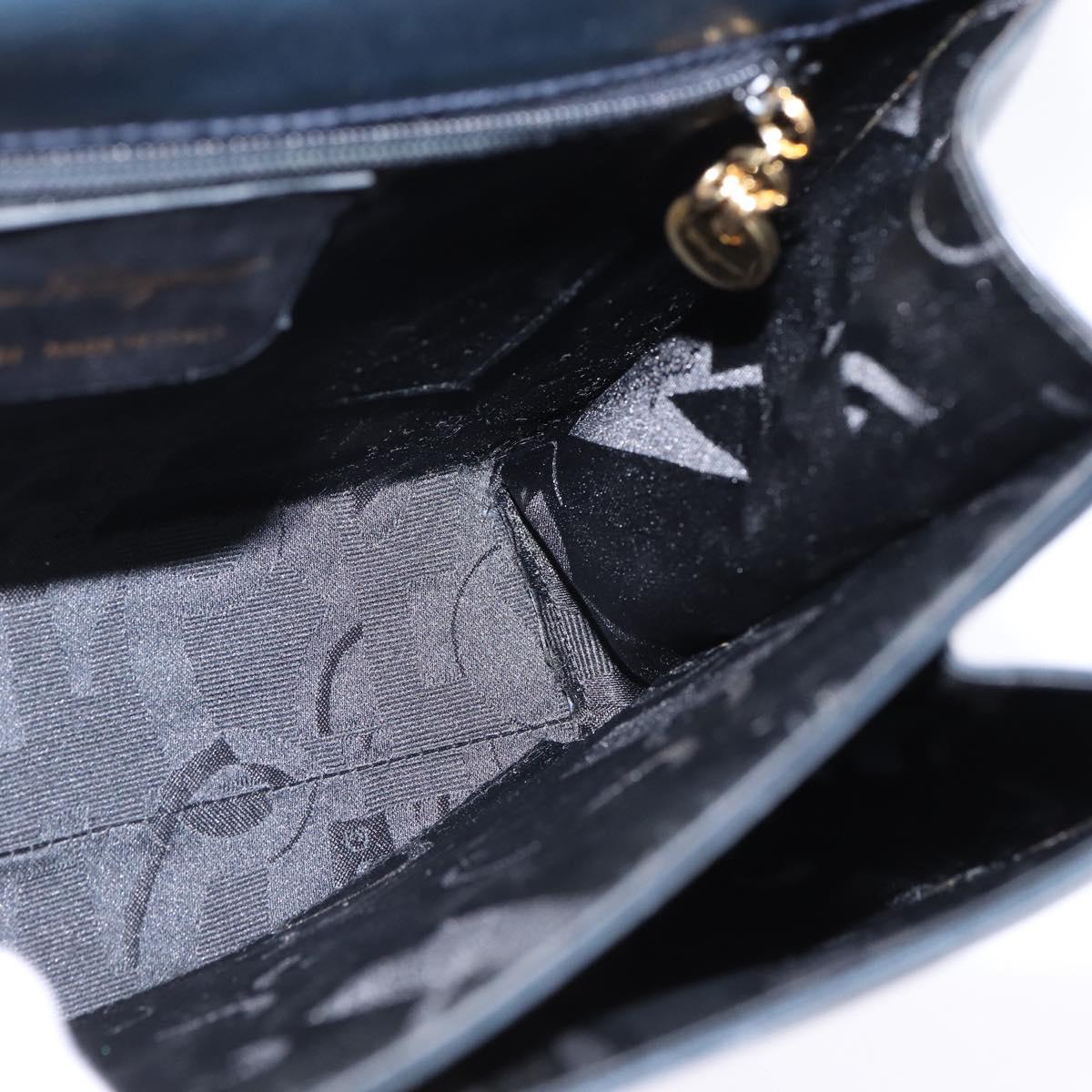 Salvatore Ferragamo Gancini Hand Bag Leather Navy Gold Auth 148230