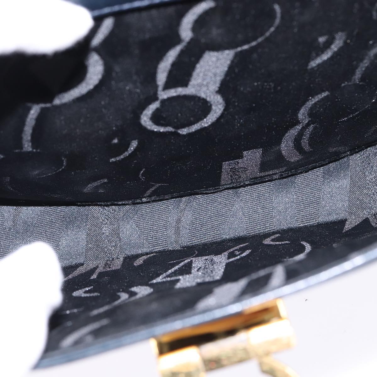 Salvatore Ferragamo Gancini Hand Bag Leather Navy Gold Auth 148230