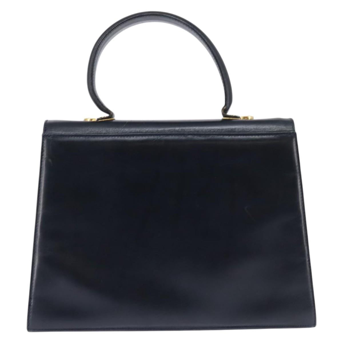 Salvatore Ferragamo Gancini Hand Bag Leather Navy Gold Auth 148230