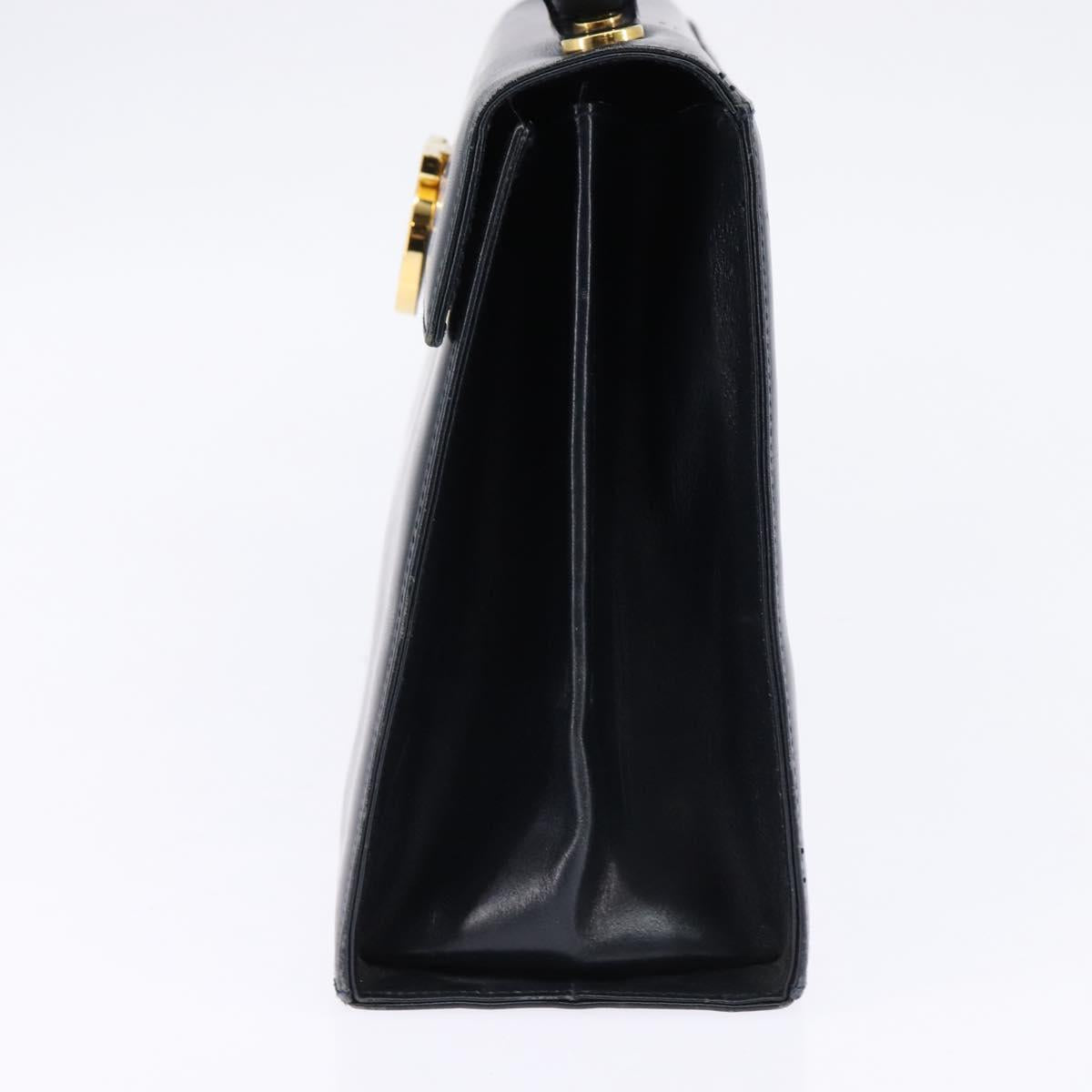 Salvatore Ferragamo Gancini Hand Bag Leather Navy Gold Auth 148230