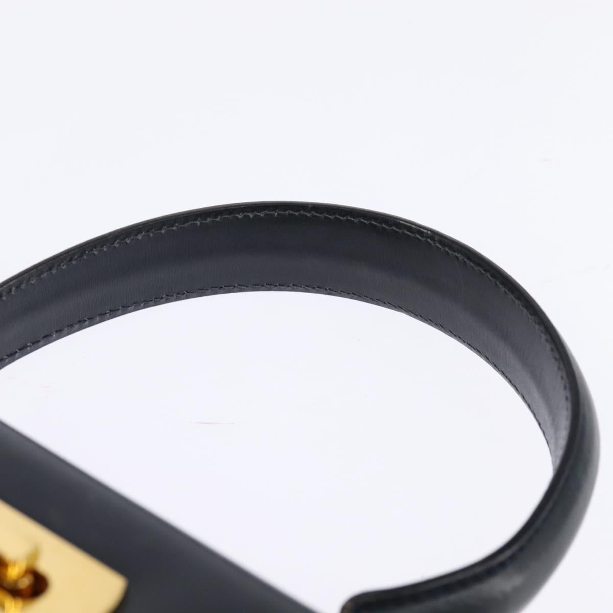 Salvatore Ferragamo Gancini Hand Bag Leather Navy Gold Auth 148230