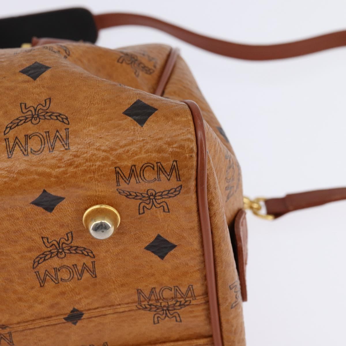 MCM Logogram Vicetos Boston Bag PVC 2way Brown Gold Auth 148233