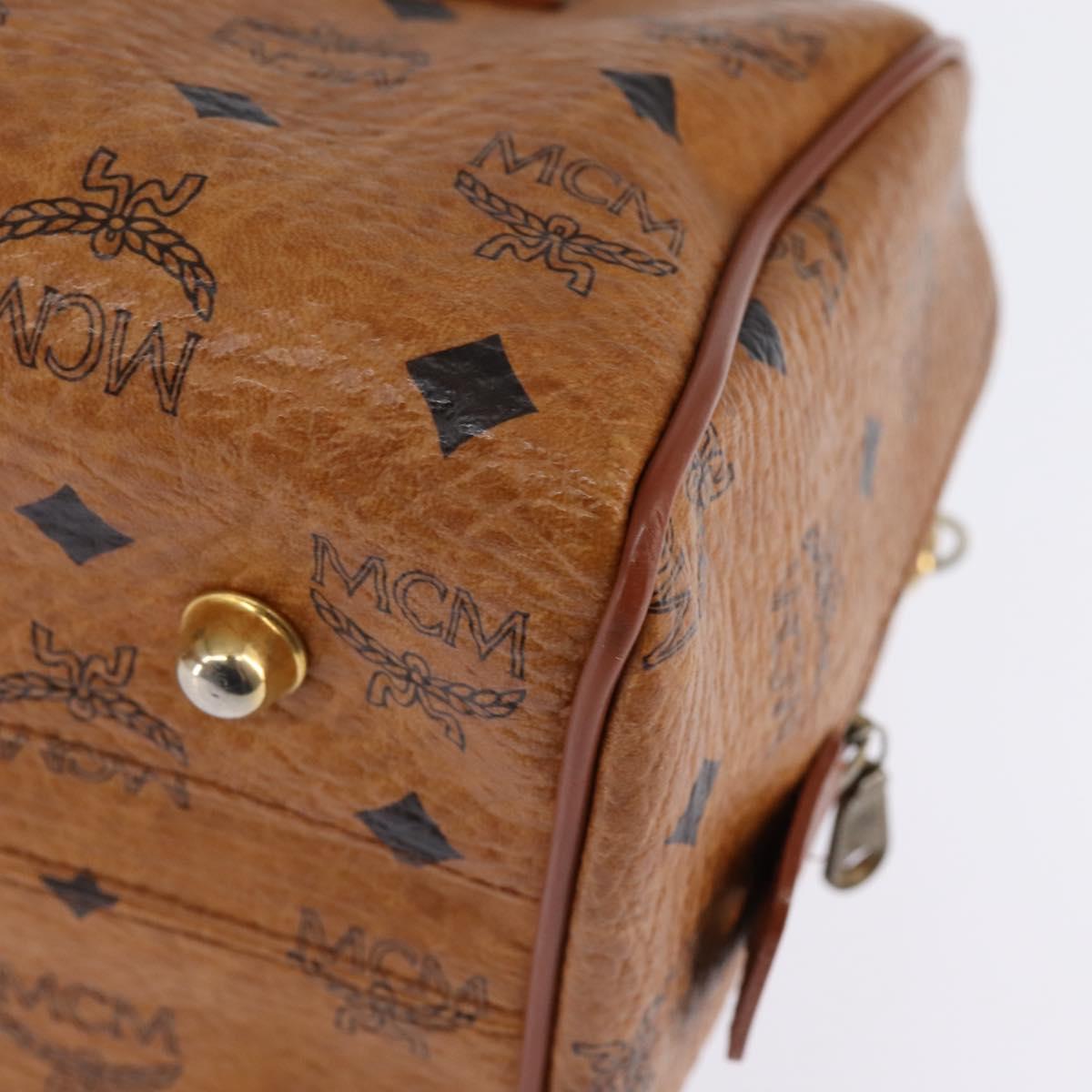 MCM Logogram Vicetos Boston Bag PVC 2way Brown Gold Auth 148233