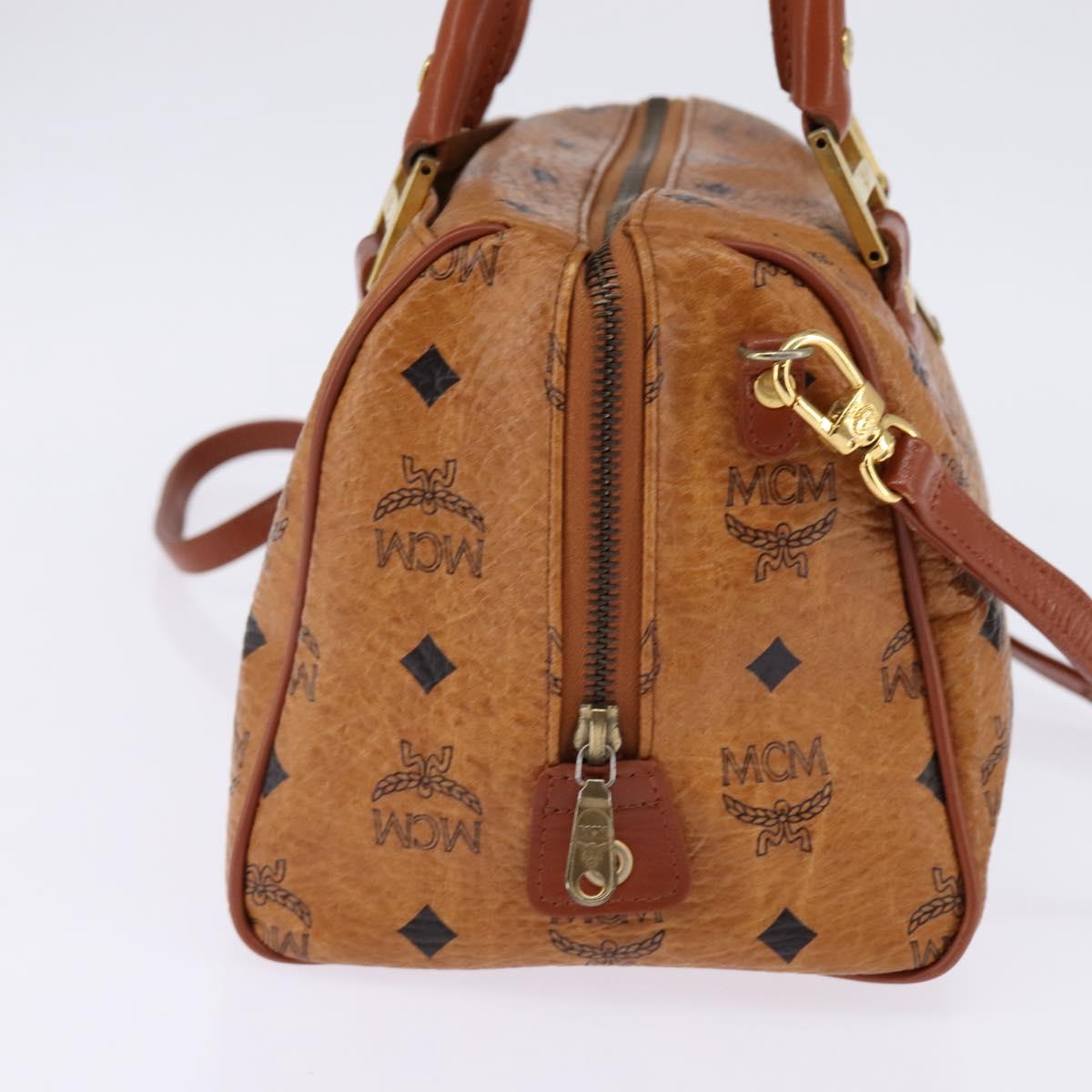 MCM Logogram Vicetos Boston Bag PVC 2way Brown Gold Auth 148233