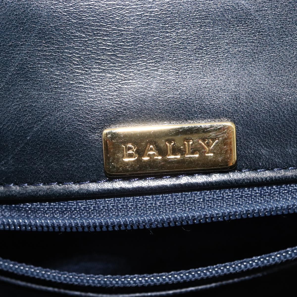 BALLY Chain Shoulder Bag Leather Navy Gold Auth 148234