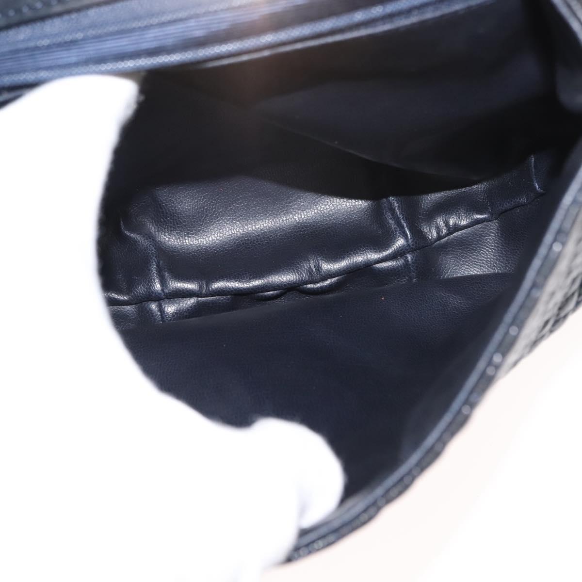 BALLY Chain Shoulder Bag Leather Navy Gold Auth 148234