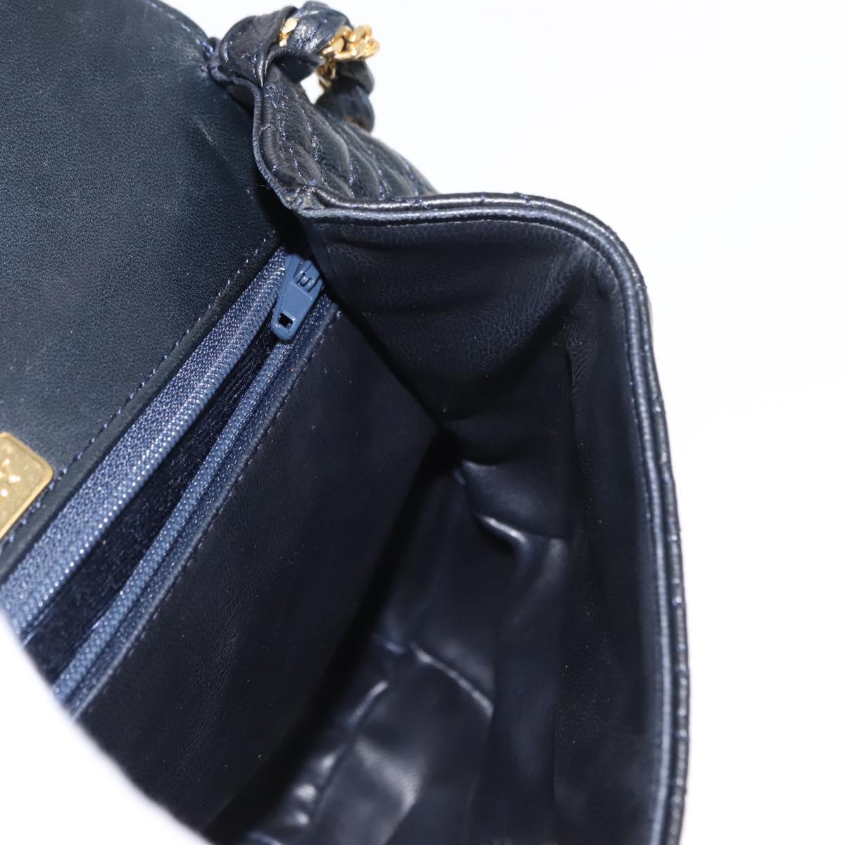 BALLY Chain Shoulder Bag Leather Navy Gold Auth 148234