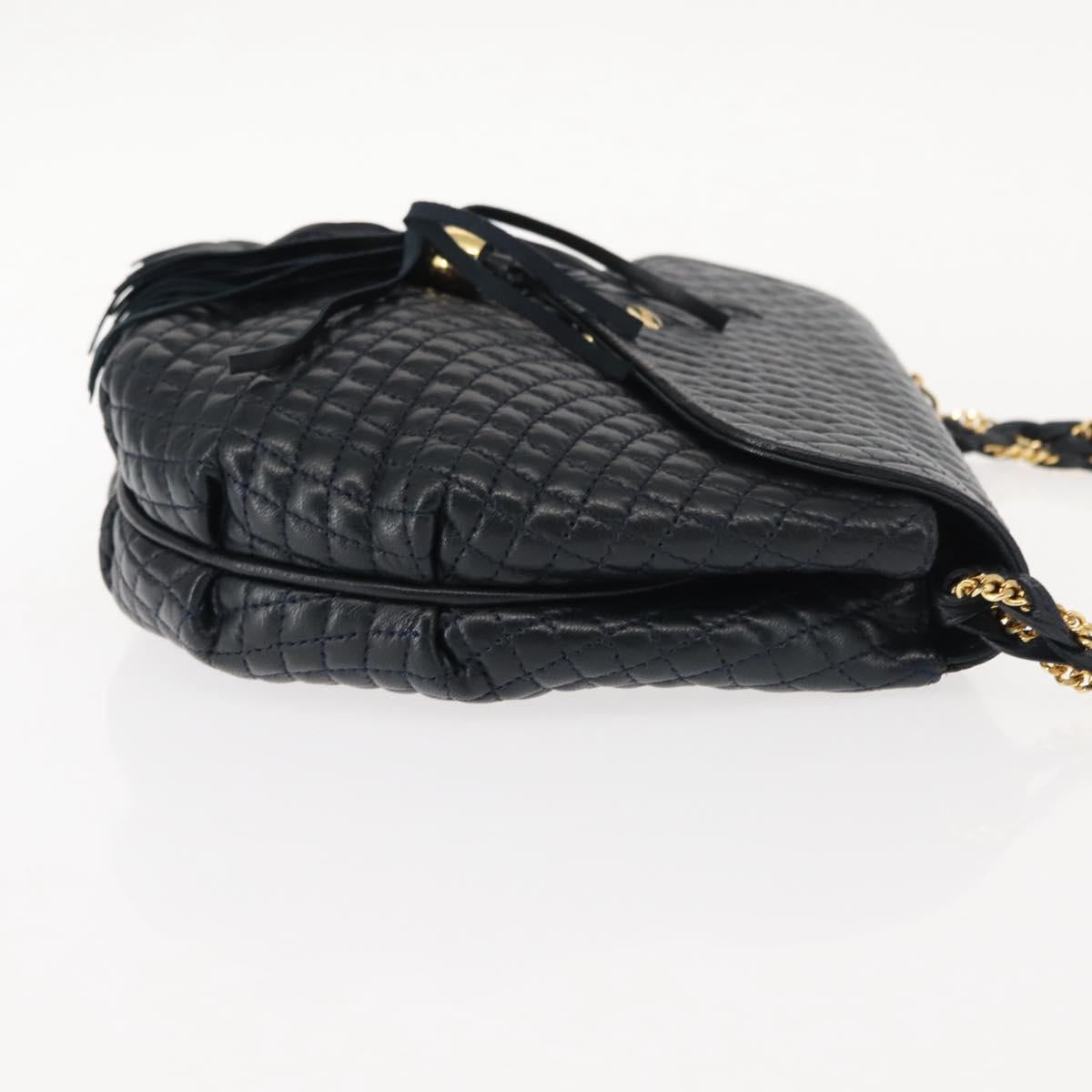 BALLY Chain Shoulder Bag Leather Navy Gold Auth 148234