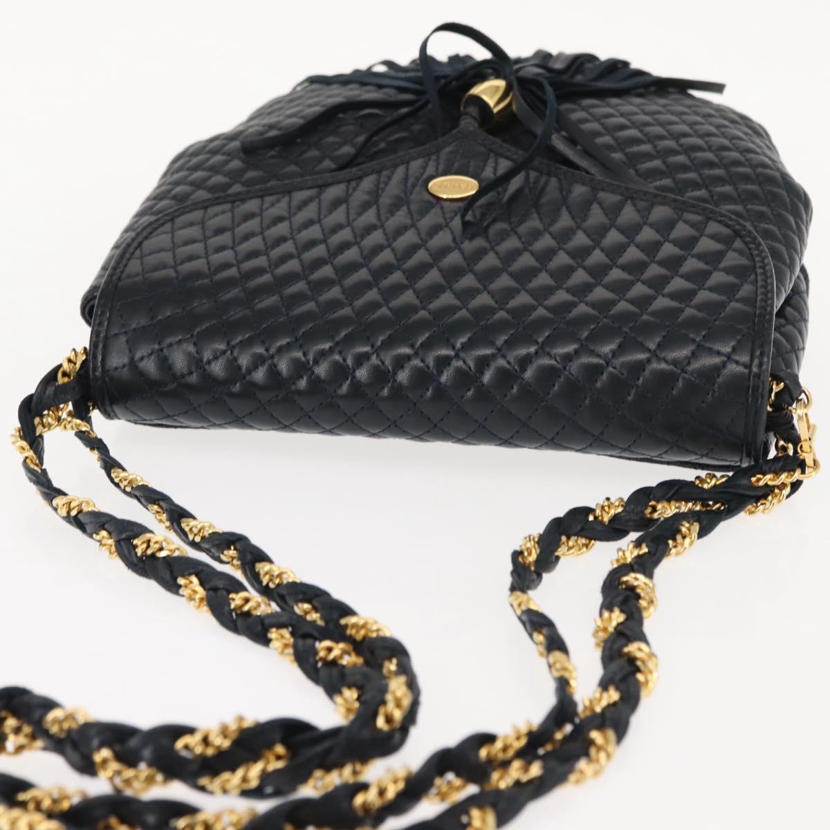 BALLY Chain Shoulder Bag Leather Navy Gold Auth 148234