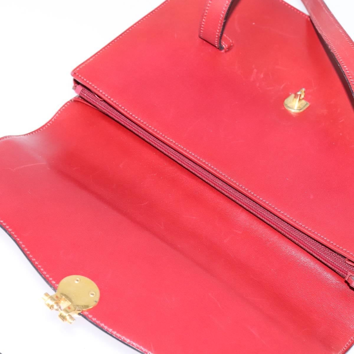 Christian Dior Hand Bag Leather Gold Red Auth 148235