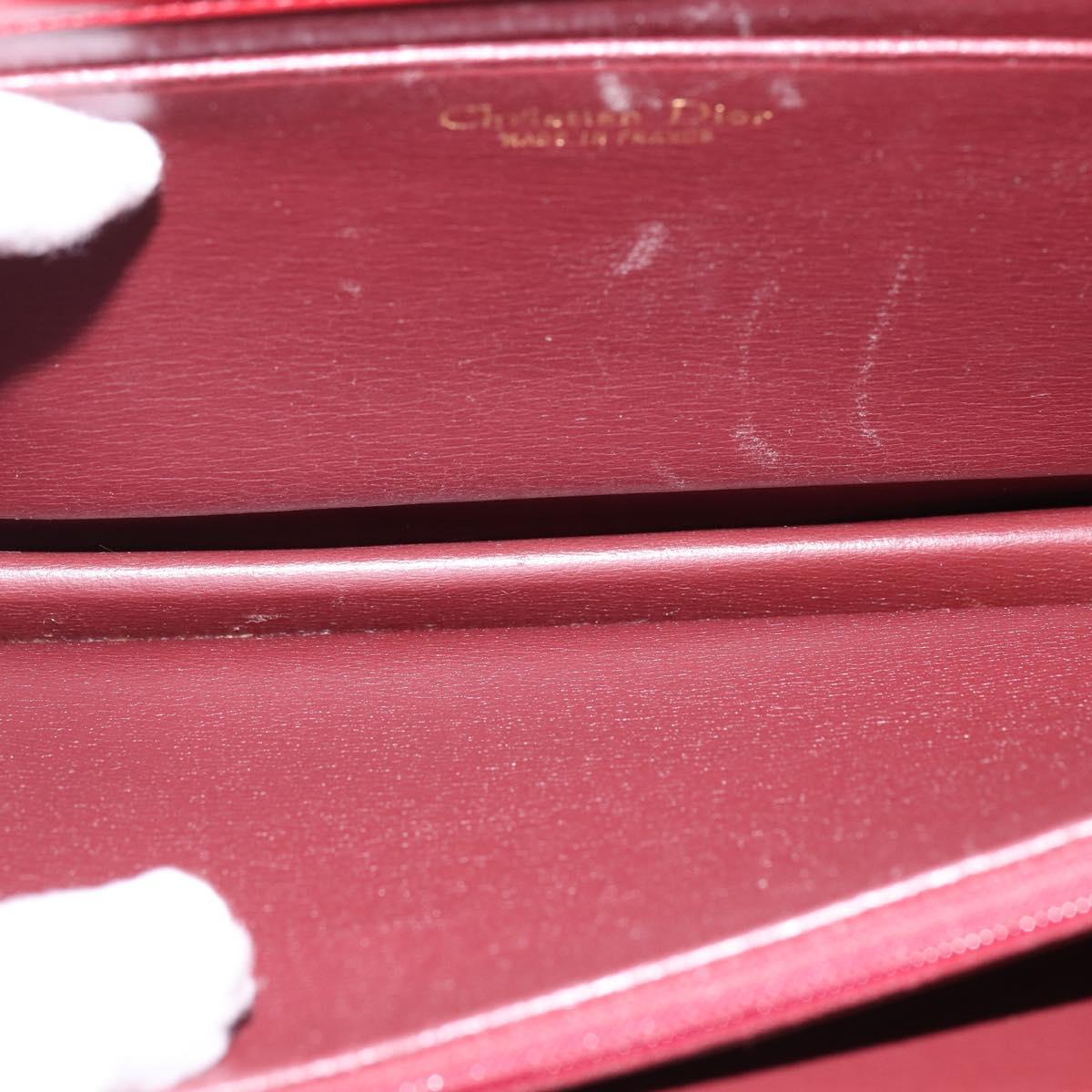 Christian Dior Hand Bag Leather Gold Red Auth 148235