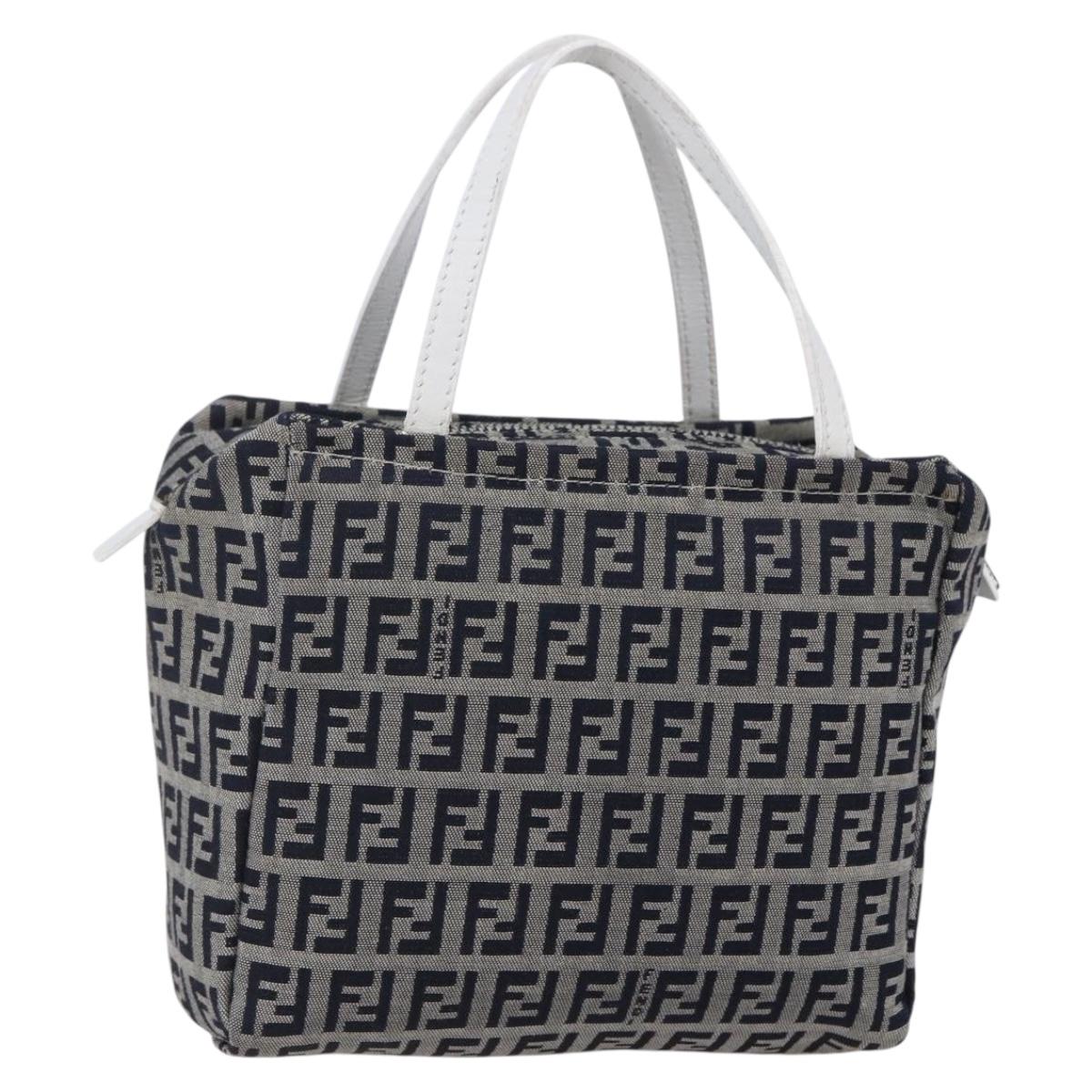 FENDI Zucchino Canvas Hand Bag Navy Auth 148236