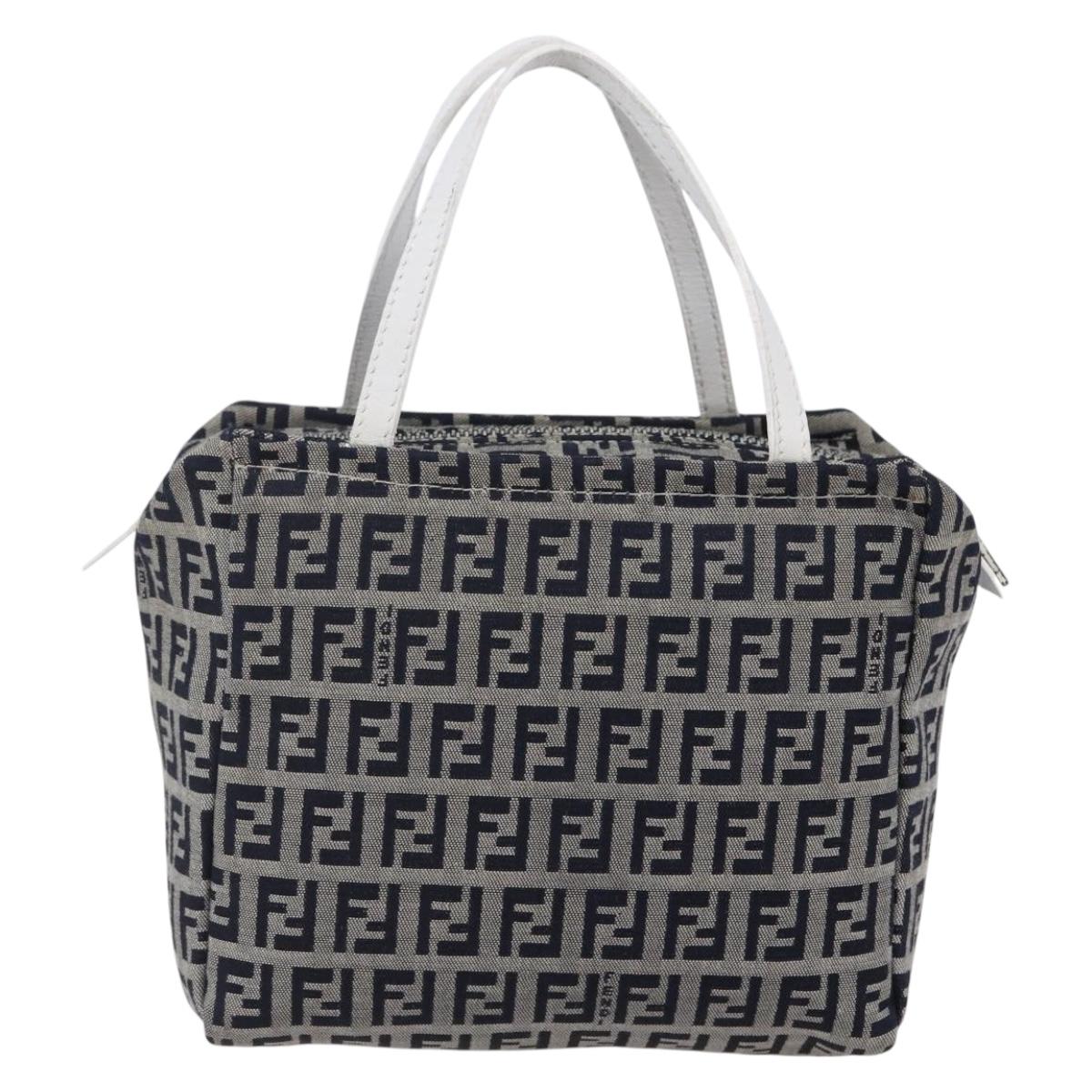 FENDI Zucchino Canvas Hand Bag Navy Auth 148236