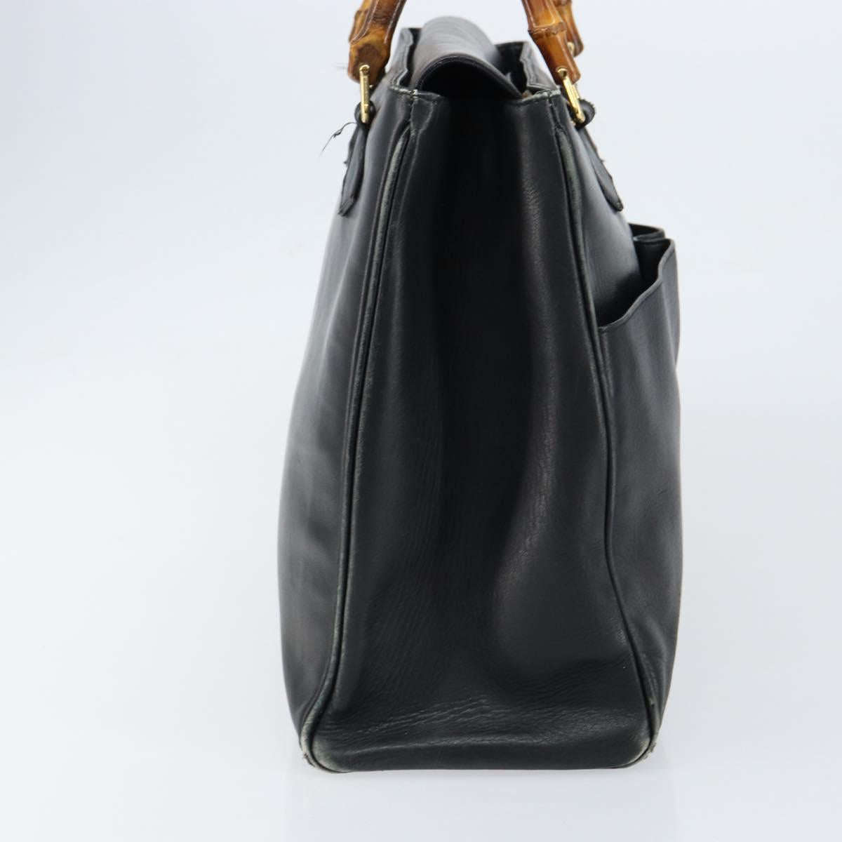 GUCCI Bamboo Hand Bag Leather Black Gold 002 2855 0322 0 Auth 148238