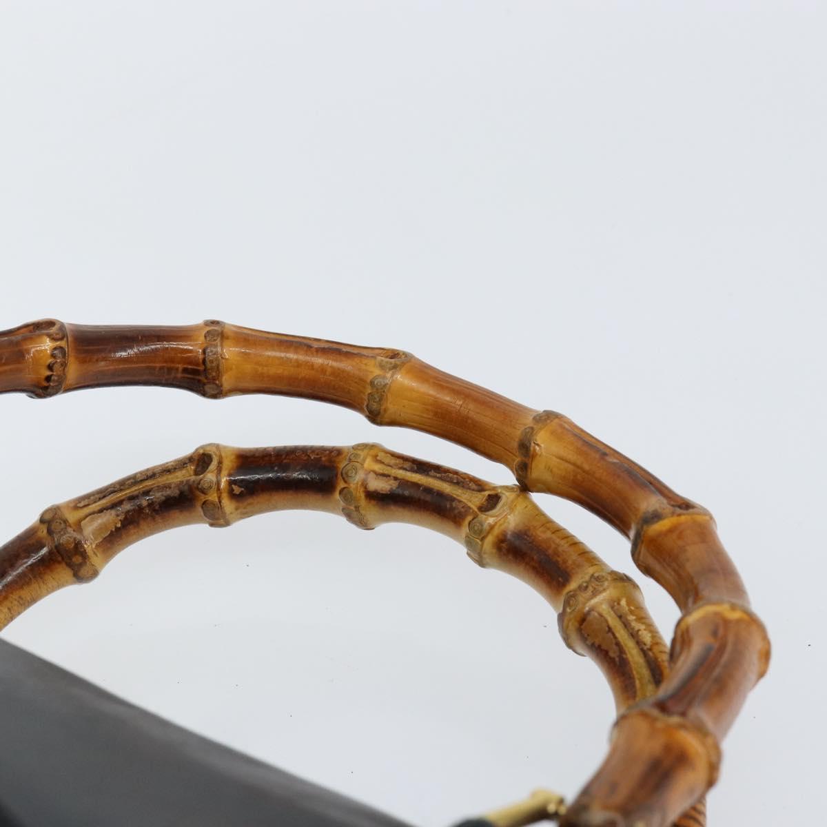 GUCCI Bamboo Hand Bag Leather Black Gold 002 2855 0322 0 Auth 148238