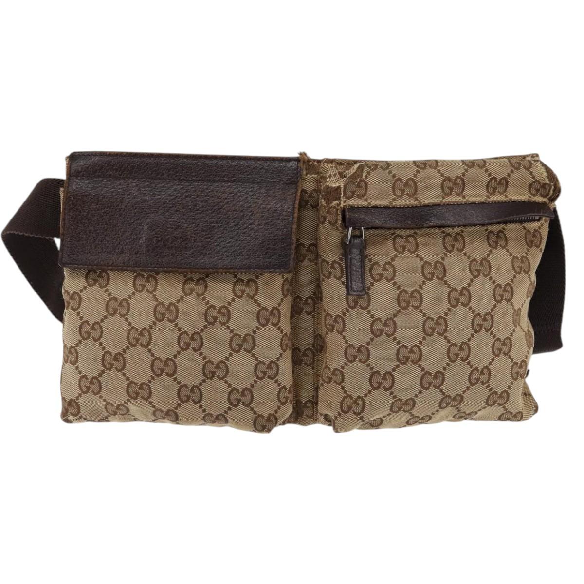 GUCCI GG Canvas Waist bag Beige Silver 28566 Auth 148242