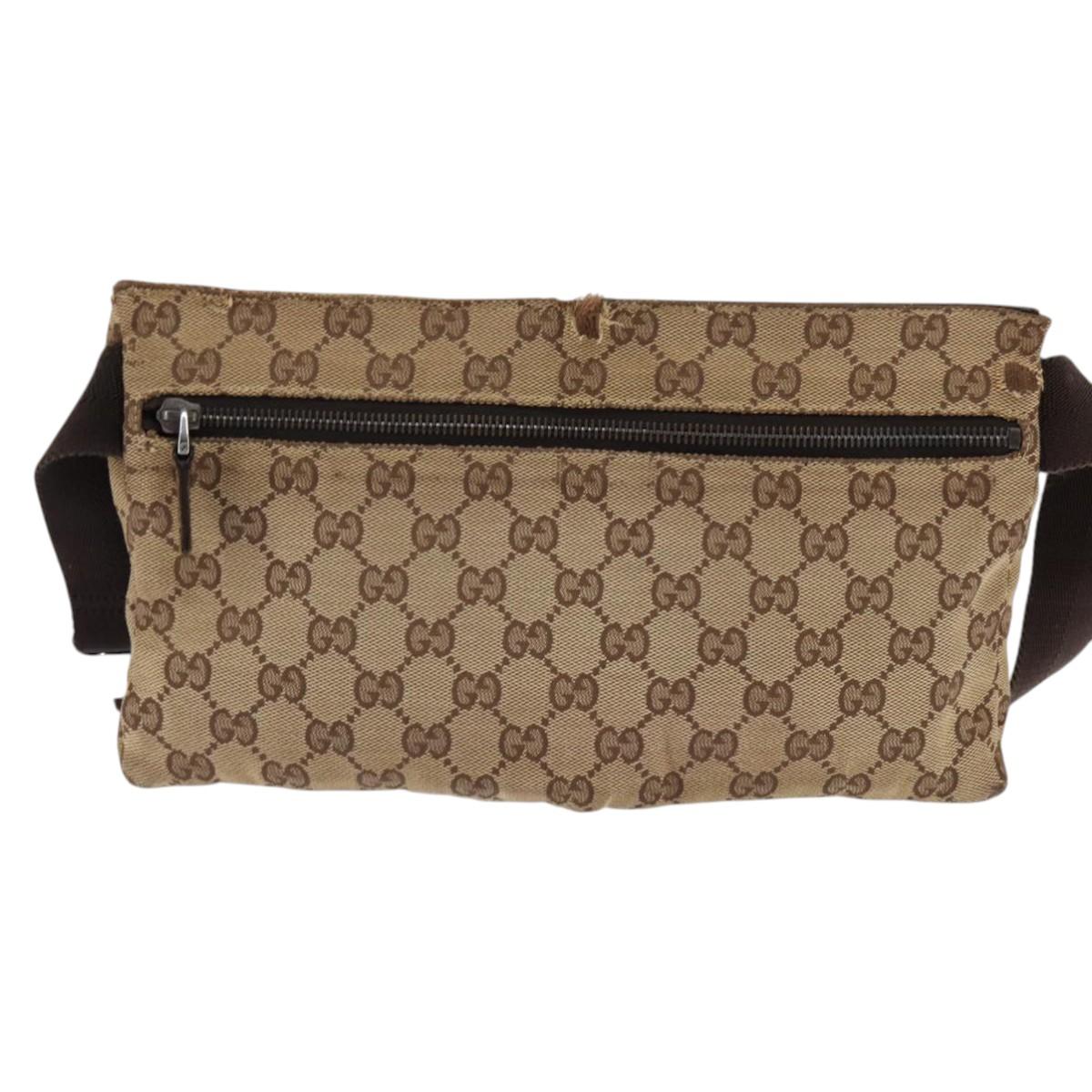 GUCCI GG Canvas Waist bag Beige Silver 28566 Auth 148242