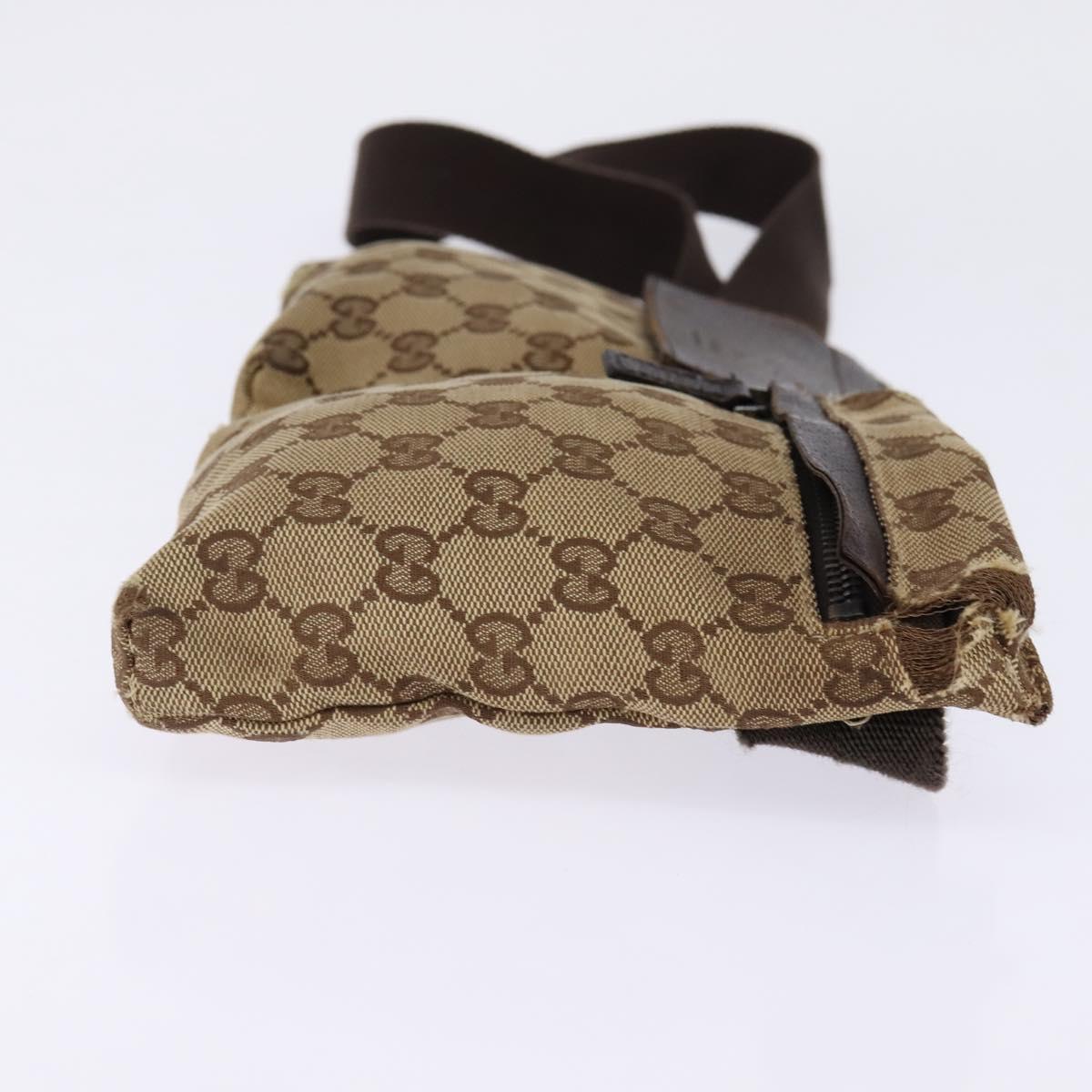GUCCI GG Canvas Waist bag Beige Silver 28566 Auth 148242