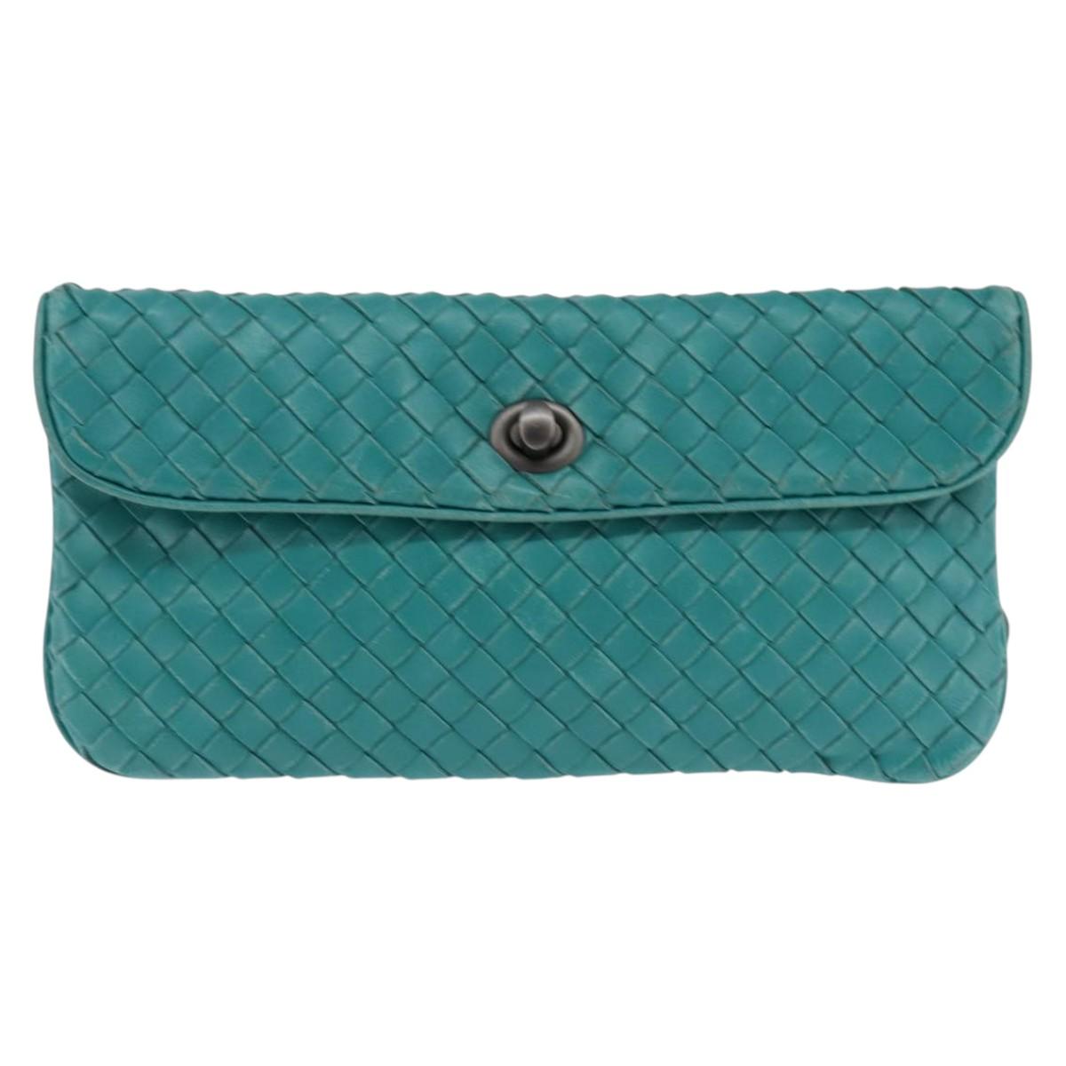 BOTTEGA VENETA INTRECCIATO Bag Leather Turquoise Blue 255549 Auth 148243