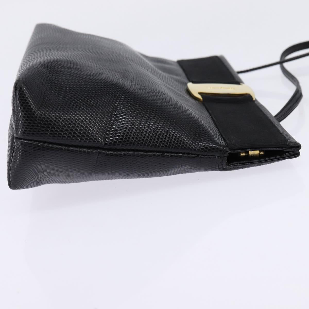 Salvatore Ferragamo Vala Shoulder Bag Leather Black Gold Auth 148245