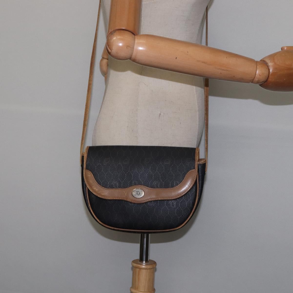 Christian Dior Honeycomb Canvas Shoulder Bag PVC Black Auth 148247