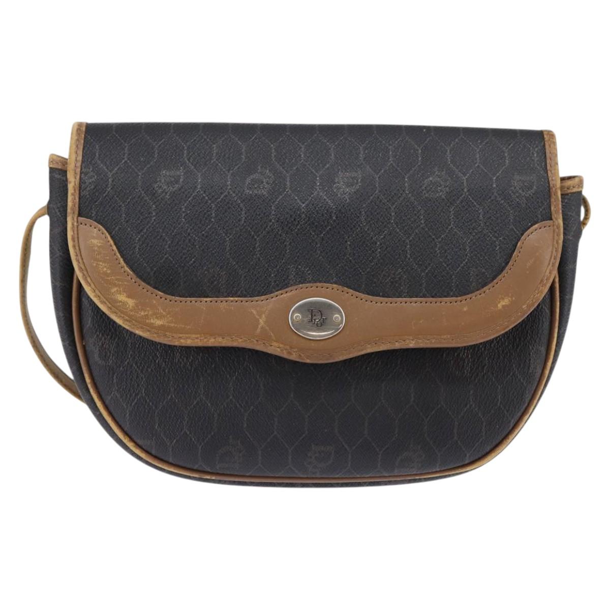 Christian Dior Honeycomb Canvas Shoulder Bag PVC Black Auth 148247