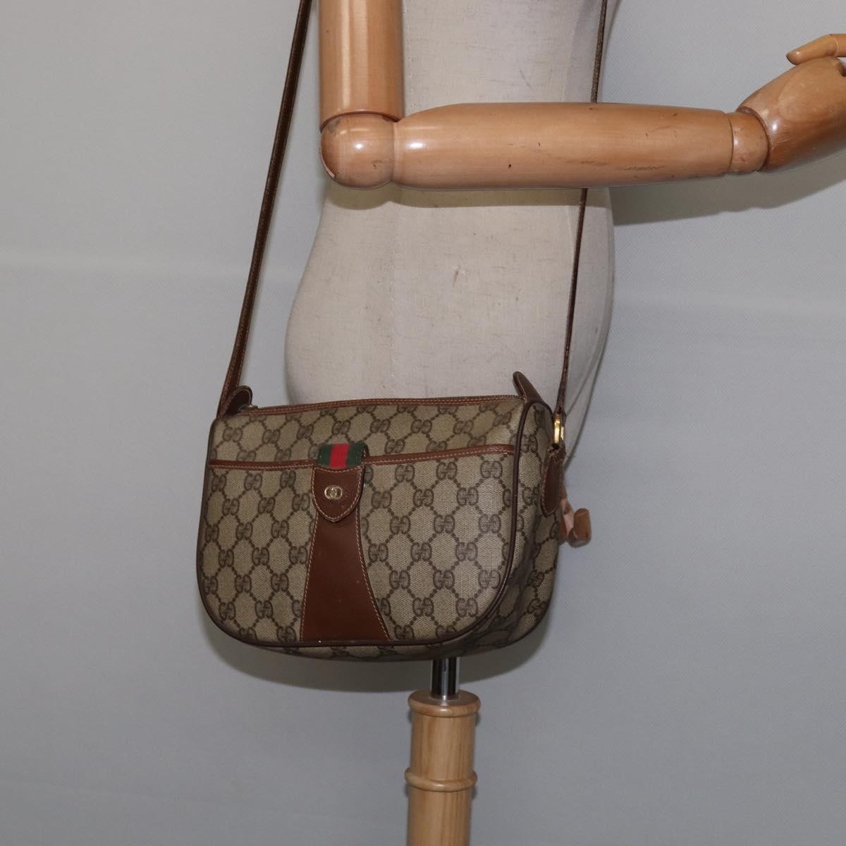 GUCCI GG Supreme Web Sherry Line Bag PVC Beige 001 754 6177 4021 Auth 148251