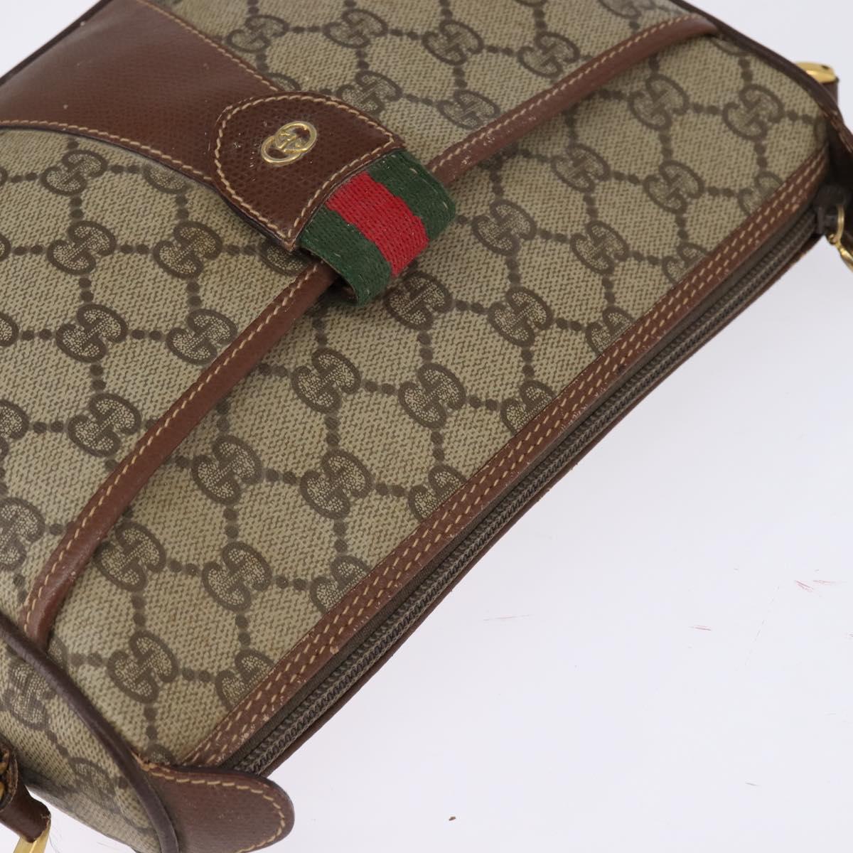 GUCCI GG Supreme Web Sherry Line Bag PVC Beige 001 754 6177 4021 Auth 148251