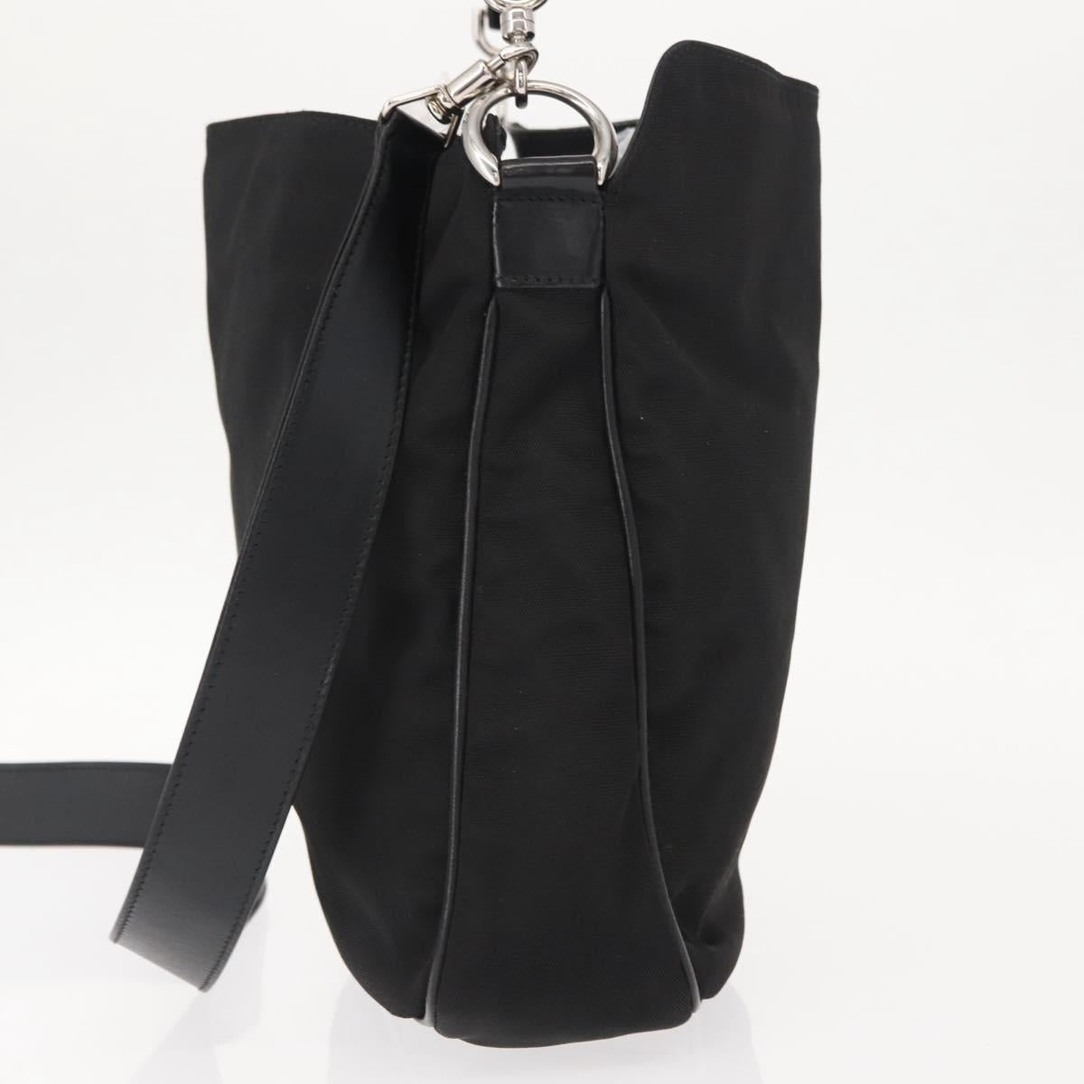 GUCCI Bamboo Shoulder Bag Nylon 2way Black Silver 001 1638 1705 Auth 148258