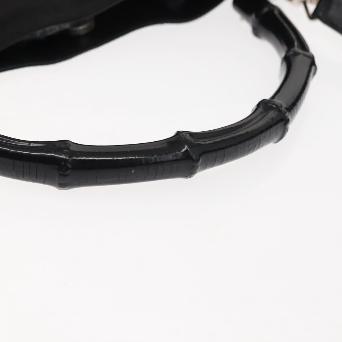 GUCCI Bamboo Shoulder Bag Nylon 2way Black Silver 001 1638 1705 Auth 148258