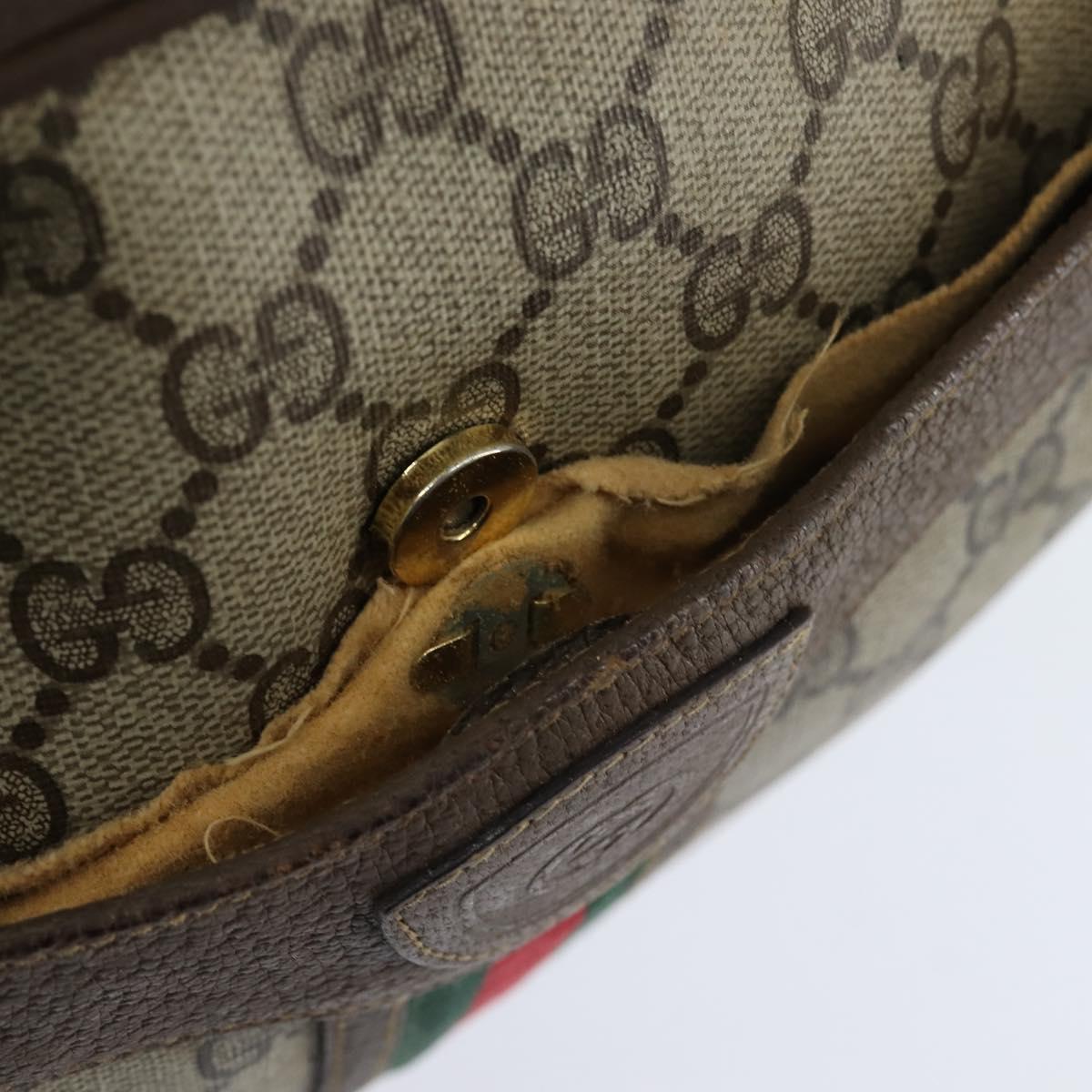 GUCCI GG Supreme Web Sherry Line Shoulder Bag PVC Beige Red Auth 148262