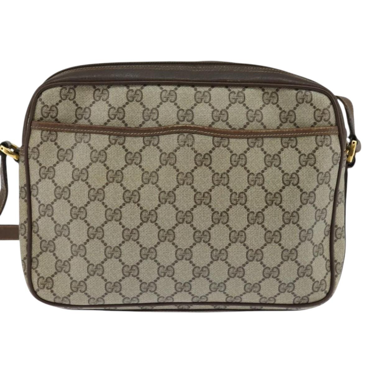 GUCCI GG Supreme Web Sherry Line Shoulder Bag PVC Beige Red Auth 148262