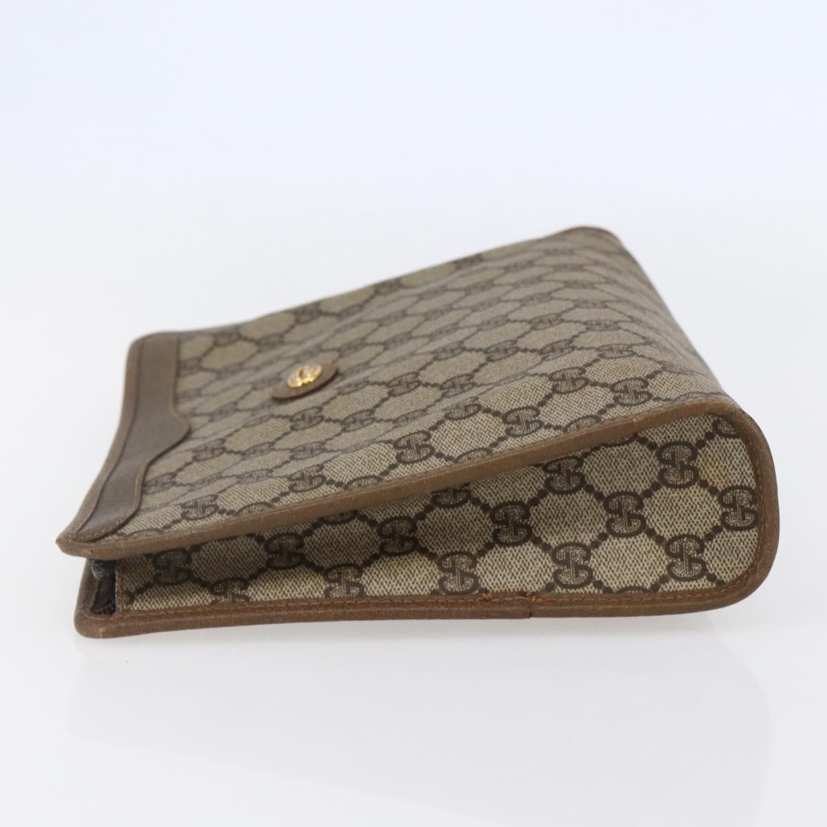 GUCCI GG Supreme Clutch Bag PVC Beige Gold 97 01 038 Auth 148263