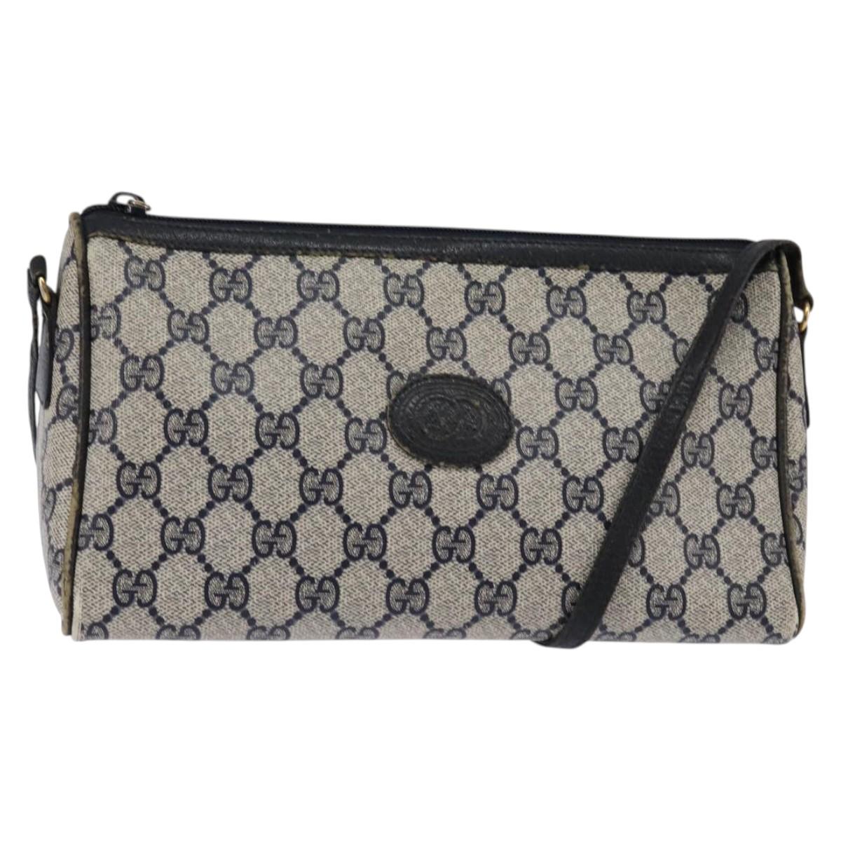 GUCCI GG Supreme Shoulder Bag PVC Navy Gold Auth 148266