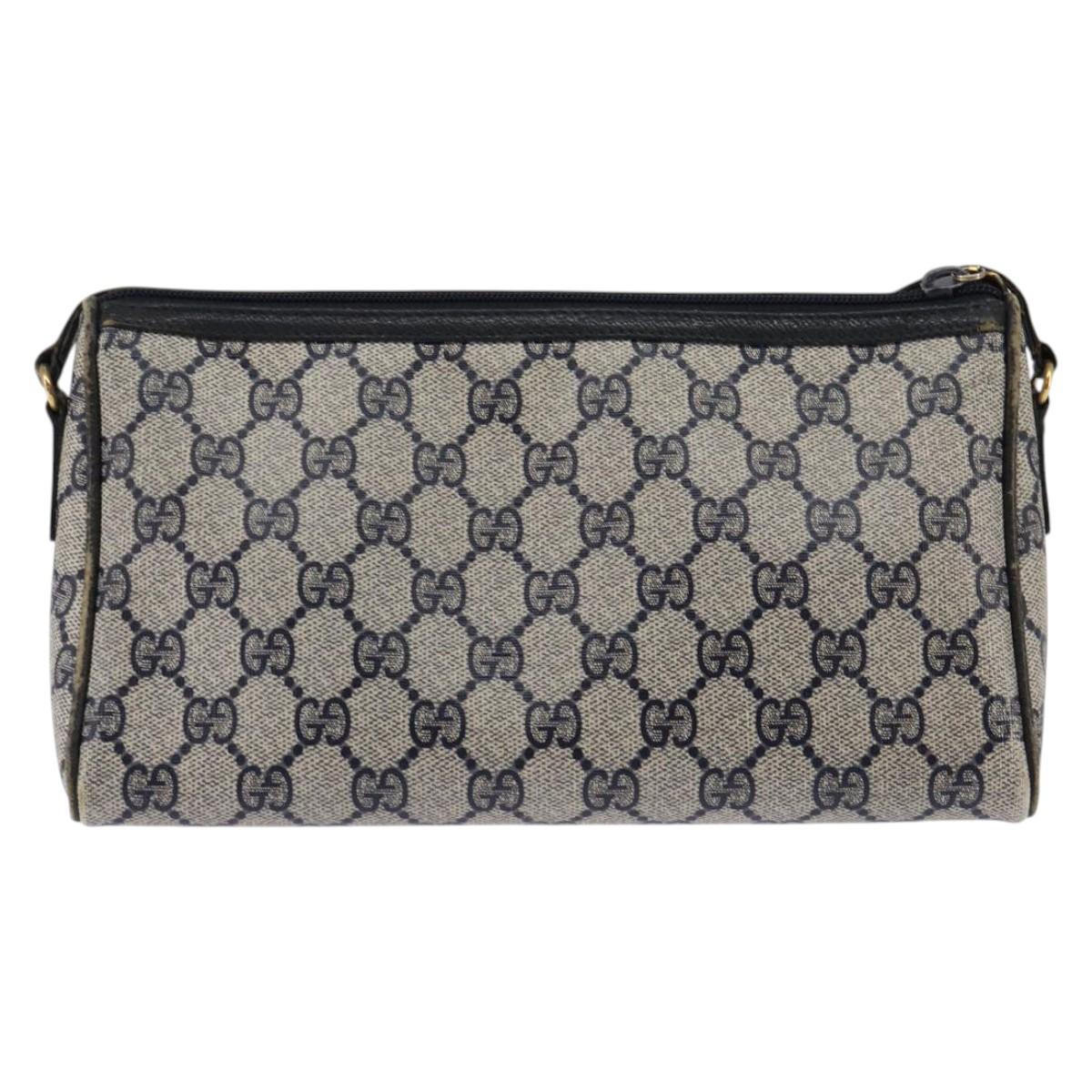 GUCCI GG Supreme Shoulder Bag PVC Navy Gold Auth 148266